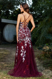 Hochgeschlitztes Meerjungfrau-Tüll-Abschlussball-Partykleid, formelle Abendkleider, Applikationen, Spitze, V-Ausschnitt