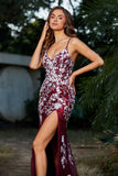 Hochgeschlitztes Meerjungfrau-Tüll-Abschlussball-Partykleid, formelle Abendkleider, Applikationen, Spitze, V-Ausschnitt