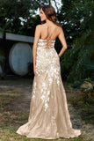 Hochgeschlitztes Meerjungfrau-Tüll-Abschlussball-Partykleid, formelle Abendkleider, Applikationen, Spitze, V-Ausschnitt