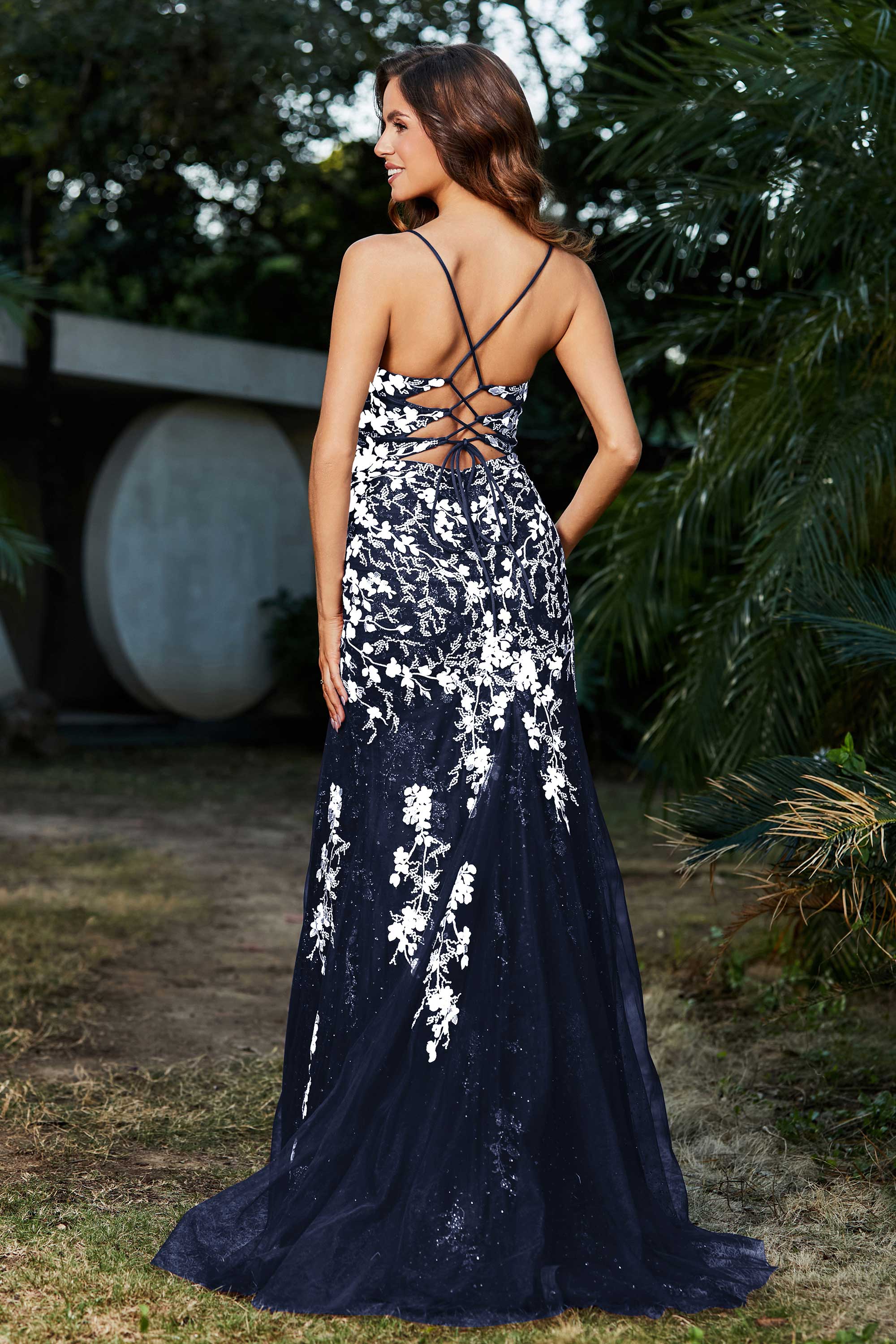 Lace Up Mermaid Tüll Maxi Formales Abendkleid Abschlussball Partykleider