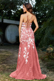 Hochgeschlitztes Meerjungfrau-Tüll-Abschlussball-Partykleid, formelle Abendkleider, Applikationen, Spitze, V-Ausschnitt