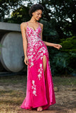 Hochgeschlitztes Meerjungfrau-Tüll-Abschlussball-Partykleid, formelle Abendkleider, Applikationen, Spitze, V-Ausschnitt