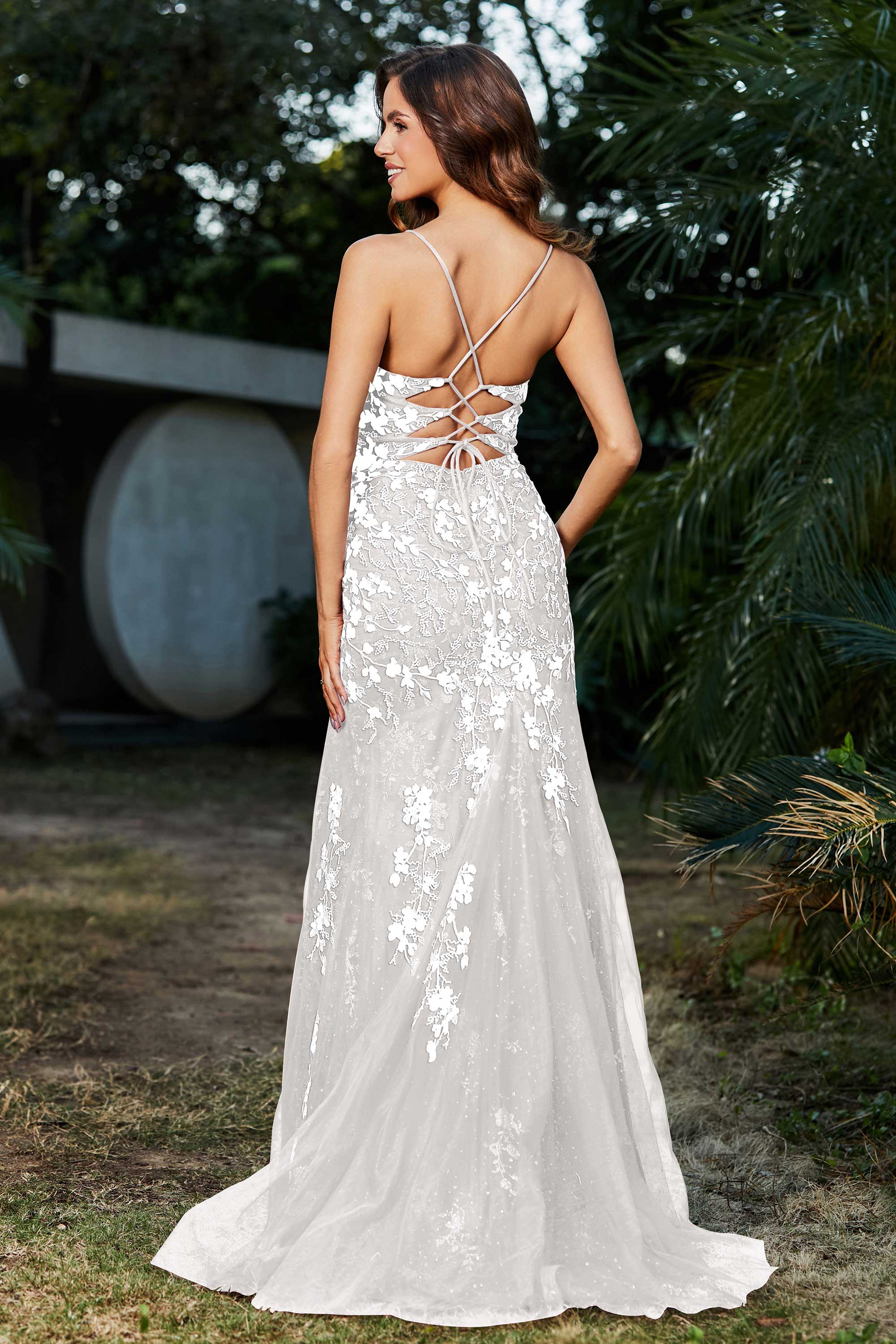 Hochgeschlitztes Meerjungfrau-Tüll-Abschlussball-Partykleid, formelle Abendkleider, Applikationen, Spitze, V-Ausschnitt