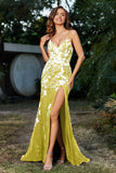 Hochgeschlitztes Meerjungfrau-Tüll-Abschlussball-Partykleid, formelle Abendkleider, Applikationen, Spitze, V-Ausschnitt