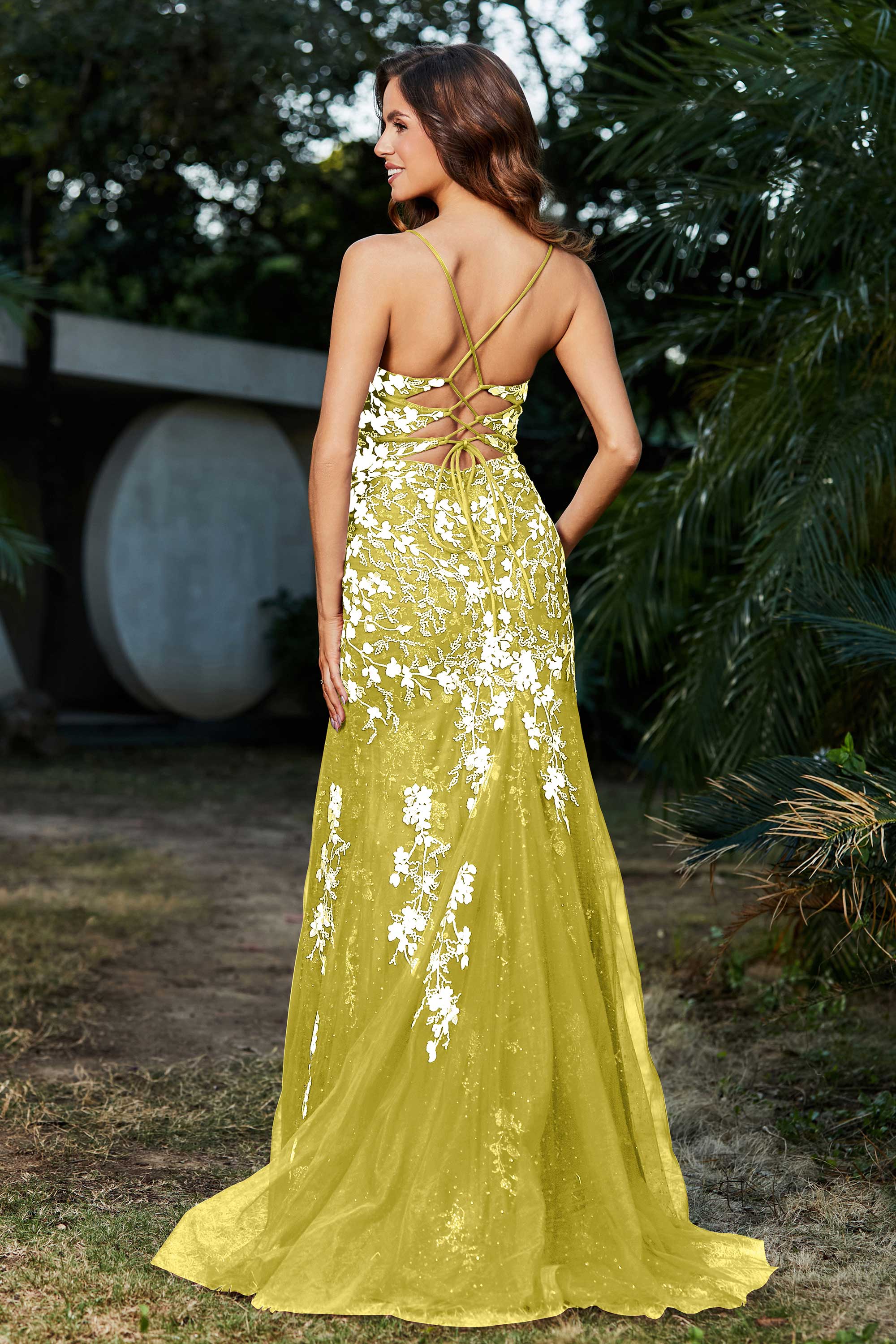 Hochgeschlitztes Meerjungfrau-Tüll-Abschlussball-Partykleid, formelle Abendkleider, Applikationen, Spitze, V-Ausschnitt