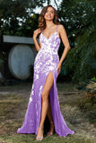 Hochgeschlitztes Meerjungfrau-Tüll-Abschlussball-Partykleid, formelle Abendkleider, Applikationen, Spitze, V-Ausschnitt