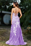 Hochgeschlitztes Meerjungfrau-Tüll-Abschlussball-Partykleid, formelle Abendkleider, Applikationen, Spitze, V-Ausschnitt