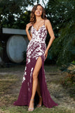 Hochgeschlitztes Meerjungfrau-Tüll-Abschlussball-Partykleid, formelle Abendkleider, Applikationen, Spitze, V-Ausschnitt