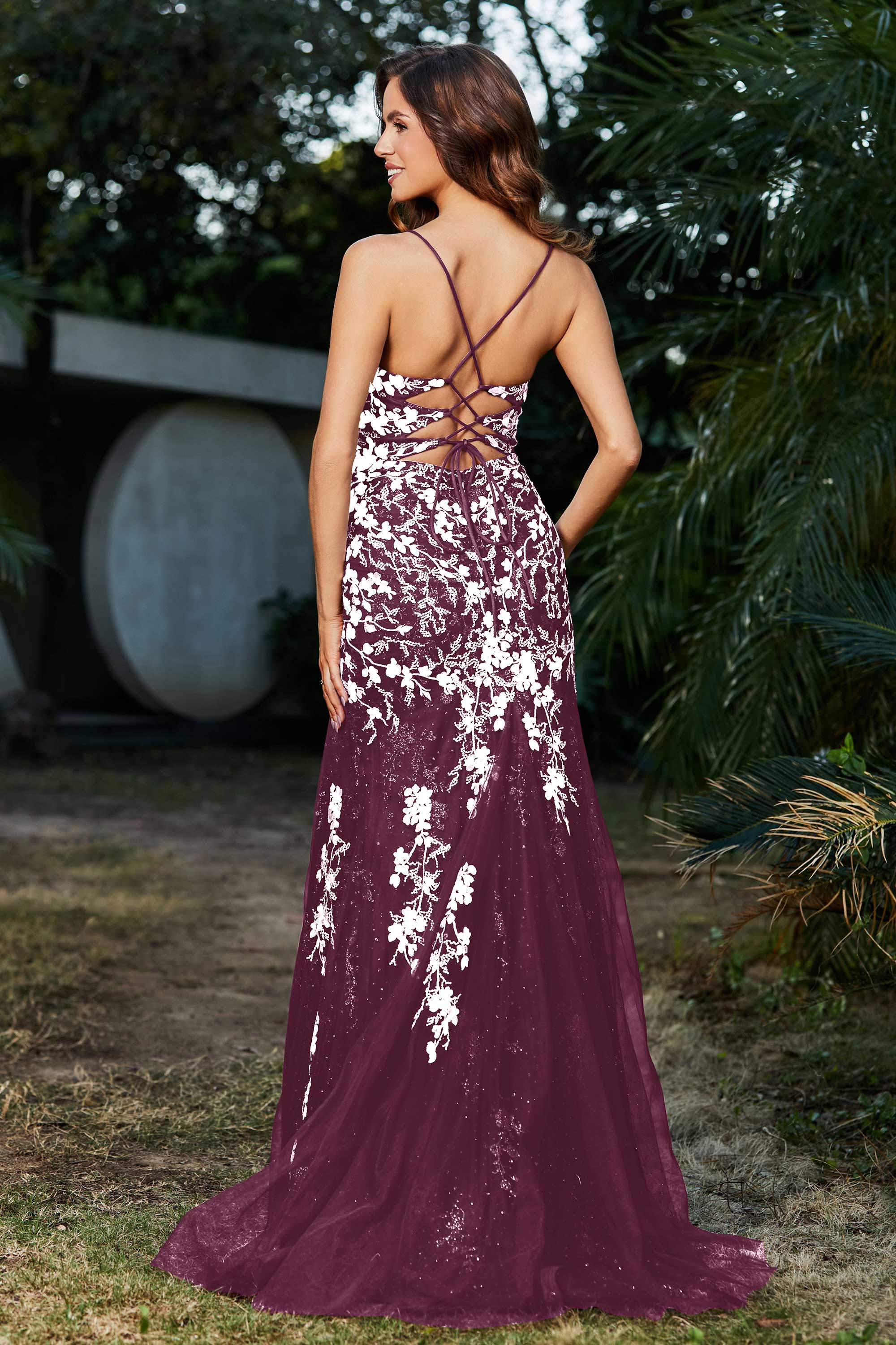 Hochgeschlitztes Meerjungfrau-Tüll-Abschlussball-Partykleid, formelle Abendkleider, Applikationen, Spitze, V-Ausschnitt