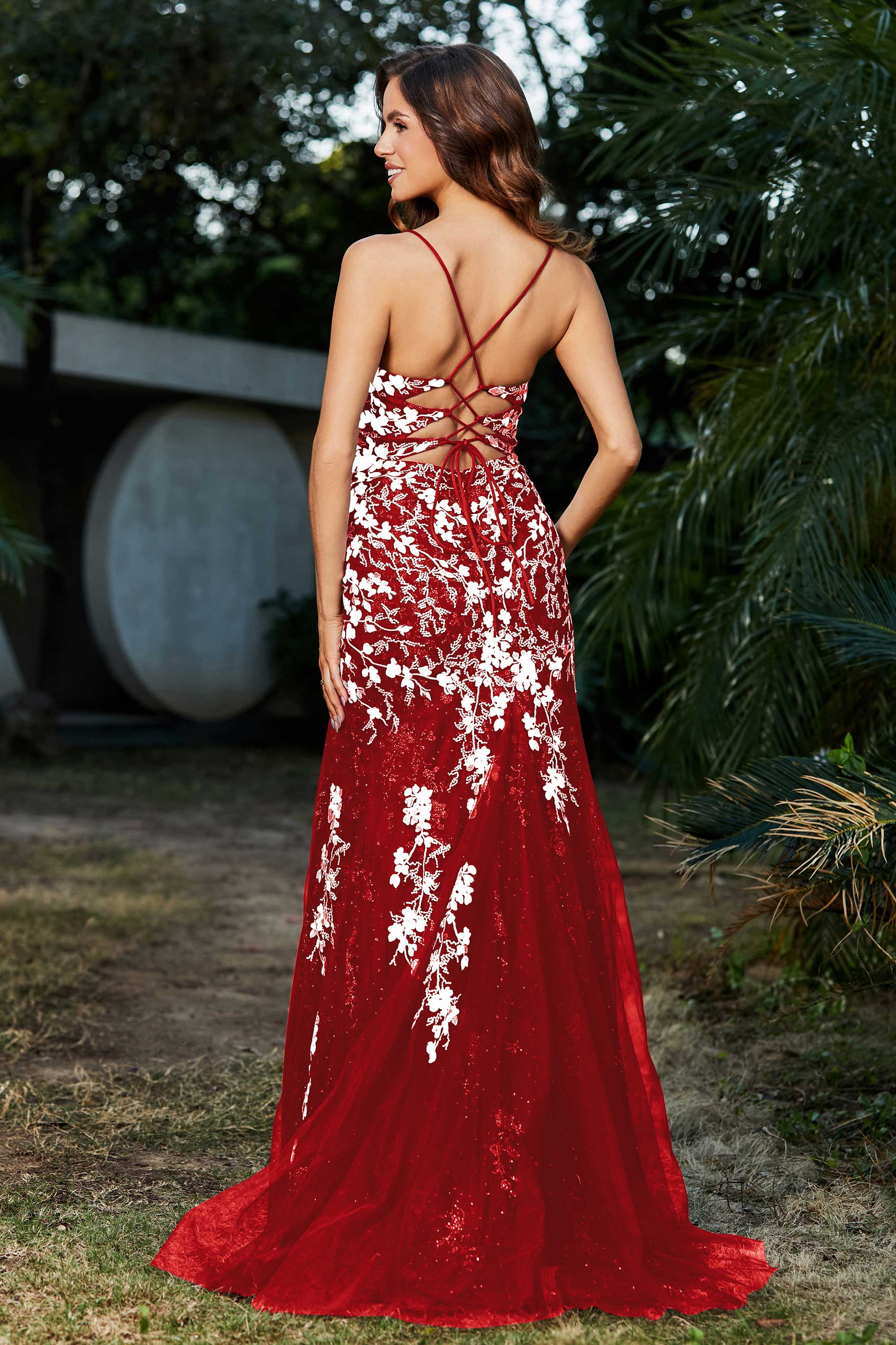 Hochgeschlitztes Meerjungfrau-Tüll-Abschlussball-Partykleid, formelle Abendkleider, Applikationen, Spitze, V-Ausschnitt
