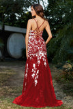 Hochgeschlitztes Meerjungfrau-Tüll-Abschlussball-Partykleid, formelle Abendkleider, Applikationen, Spitze, V-Ausschnitt