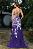 Hochgeschlitztes Meerjungfrau-Tüll-Abschlussball-Partykleid, formelle Abendkleider, Applikationen, Spitze, V-Ausschnitt