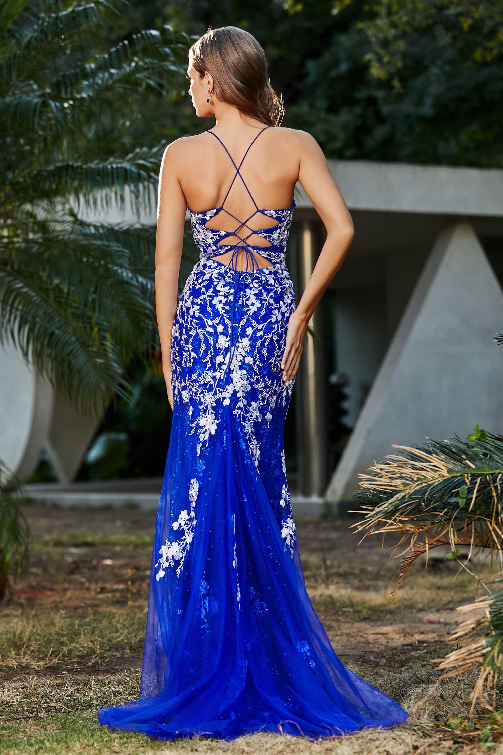 Hochgeschlitztes Meerjungfrau-Tüll-Abschlussball-Partykleid, formelle Abendkleider, Applikationen, Spitze, V-Ausschnitt