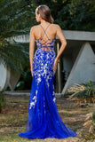 Lace Up Mermaid Tüll Maxi Formales Abendkleid Abschlussball Partykleider