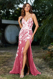 Hochgeschlitztes Meerjungfrau-Tüll-Abschlussball-Partykleid, formelle Abendkleider, Applikationen, Spitze, V-Ausschnitt