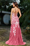 Hochgeschlitztes Meerjungfrau-Tüll-Abschlussball-Partykleid, formelle Abendkleider, Applikationen, Spitze, V-Ausschnitt