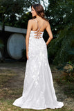 Hochgeschlitztes Meerjungfrau-Tüll-Abschlussball-Partykleid, formelle Abendkleider, Applikationen, Spitze, V-Ausschnitt