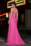 Beaded Top Sweep Train Long Jersey Mermaid Formal Evening Gown Prom Party Dresses