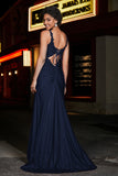 Beaded Top Sweep Train Long Jersey Mermaid Formal Evening Gown Prom Party Dresses