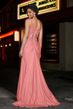 Beaded Top Sweep Train Long Jersey Mermaid Formal Evening Gown Prom Party Dresses