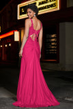 Beaded Top Sweep Train Long Jersey Mermaid Formal Evening Gown Prom Party Dresses