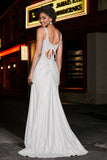 Beaded Top Sweep Train Long Jersey Mermaid Formal Evening Gown Prom Party Dresses
