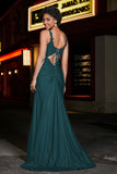Beaded Top Sweep Train Long Jersey Mermaid Formal Evening Gown Prom Party Dresses