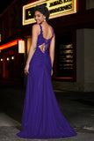Beaded Top Sweep Train Long Jersey Mermaid Formal Evening Gown Prom Party Dresses