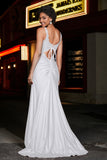 Beaded Top Sweep Train Long Jersey Mermaid Formal Evening Gown Prom Party Dresses