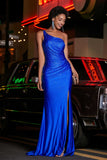 One Shoulder Beaded Jersey Gown Sweep Train Formal Evening Dresses with Slit Prom Party Gowns