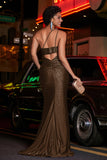 One Shoulder Beaded Jersey Gown Sweep Train Formal Evening Dresses with Slit Prom Party Gowns
