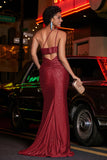 One Shoulder Beaded Jersey Gown Sweep Train Formal Evening Dresses with Slit Prom Party Gowns