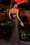 One Shoulder Beaded Jersey Gown Sweep Train Formal Evening Dresses with Slit Prom Party Gowns