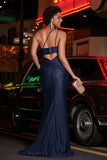 One Shoulder Beaded Jersey Gown Sweep Train Formal Evening Dresses with Slit Prom Party Gowns