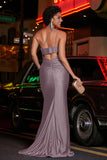 One Shoulder Beaded Jersey Gown Sweep Train Formal Evening Dresses with Slit Prom Party Gowns