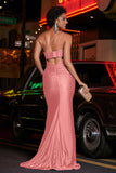One Shoulder Beaded Jersey Gown Sweep Train Formal Evening Dresses with Slit Prom Party Gowns