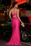 One Shoulder Beaded Jersey Gown Sweep Train Formal Evening Dresses with Slit Prom Party Gowns