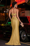 One Shoulder Beaded Jersey Gown Sweep Train Formal Evening Dresses with Slit Prom Party Gowns