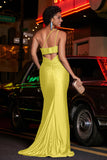 One Shoulder Beaded Jersey Gown Sweep Train Formal Evening Dresses with Slit Prom Party Gowns