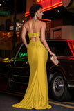 One Shoulder Beaded Jersey Gown Sweep Train Formal Evening Dresses with Slit Prom Party Gowns
