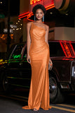 One Shoulder Beaded Jersey Gown Sweep Train Formal Evening Dresses with Slit Prom Party Gowns