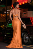 One Shoulder Beaded Jersey Gown Sweep Train Formal Evening Dresses with Slit Prom Party Gowns