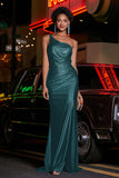 One Shoulder Beaded Jersey Gown Sweep Train Formal Evening Dresses with Slit Prom Party Gowns