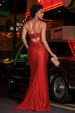 One Shoulder Beaded Jersey Gown Sweep Train Formal Evening Dresses with Slit Prom Party Gowns