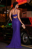 One Shoulder Beaded Jersey Gown Sweep Train Formal Evening Dresses with Slit Prom Party Gowns
