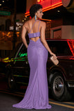 One Shoulder Beaded Jersey Gown Sweep Train Formal Evening Dresses with Slit Prom Party Gowns