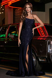 Langes Abendkleid aus Jersey mit Schnürung am Rücken und hohem Schlitz, Abschlussball-Partykleid