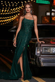 Langes Abendkleid aus Jersey mit Schnürung am Rücken und hohem Schlitz, Abschlussball-Partykleid