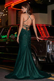 Langes Abendkleid aus Jersey mit Schnürung am Rücken und hohem Schlitz, Abschlussball-Partykleid