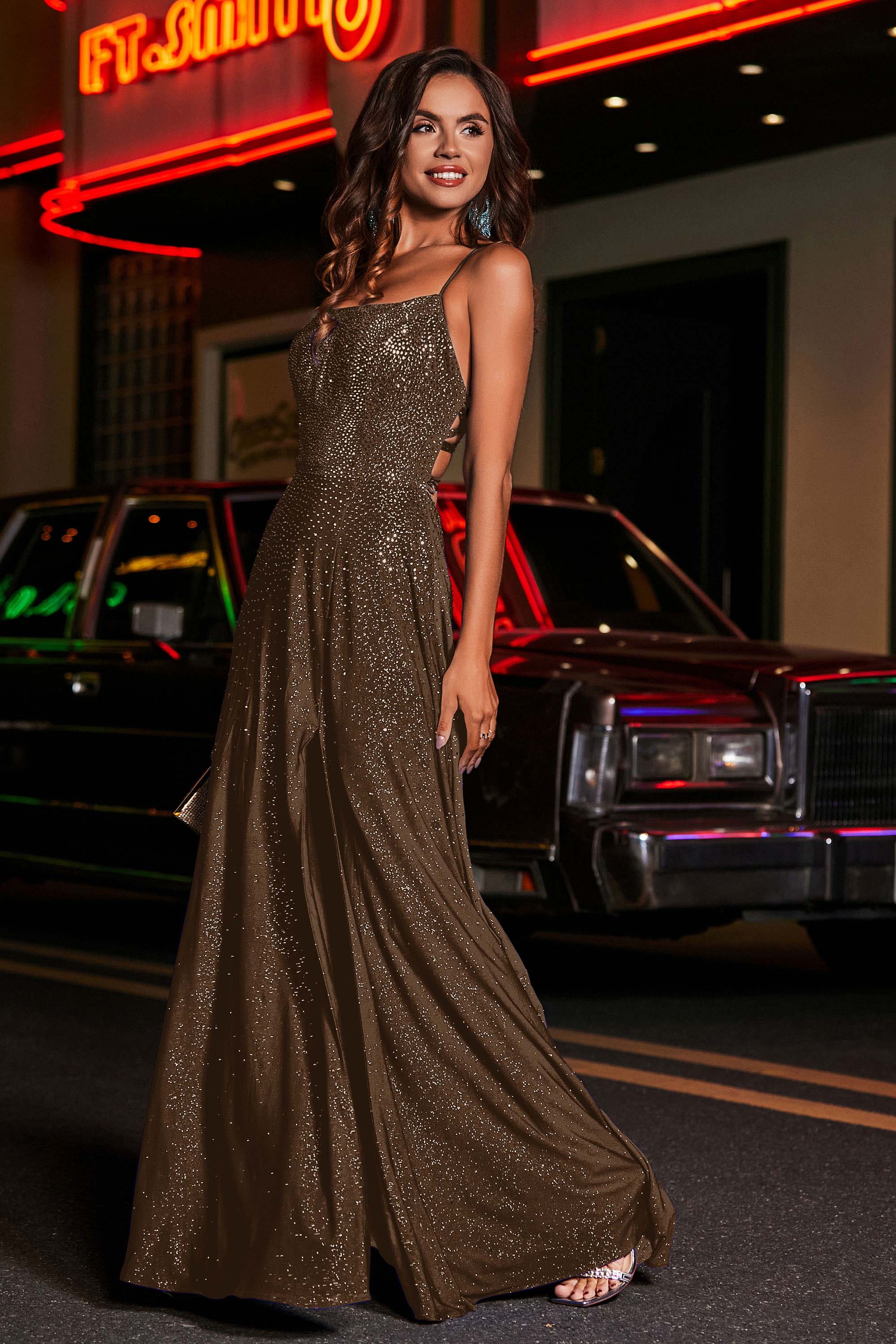 Open Back Beaded Long Jersey Prom Party Dress Formal Evening Dresses
